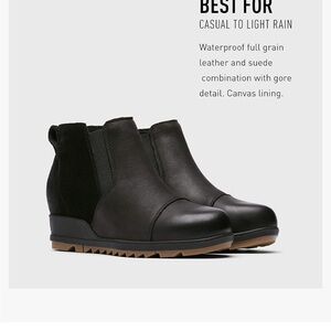 Women's Sorel Evie leather/suede waterproof pull-on bootie boots. Size 8.